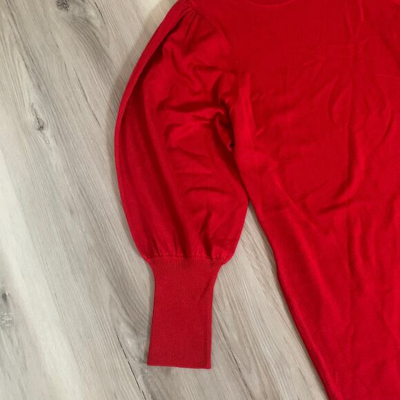 Vince Camuto Balloon Sleeve Sweater Dress Large Women's Red Knitted Round Neck - Picture 14 of 14